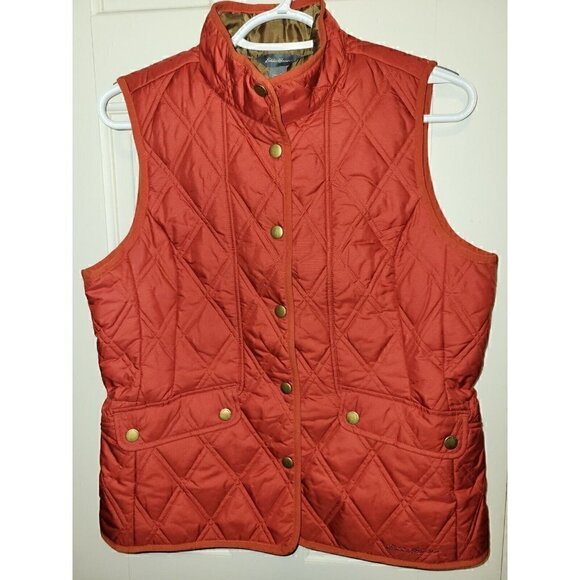 Red Quilted Vest Eddie Bauer Snap Front Lightweight Women's Size Small - Picture 1 of 6